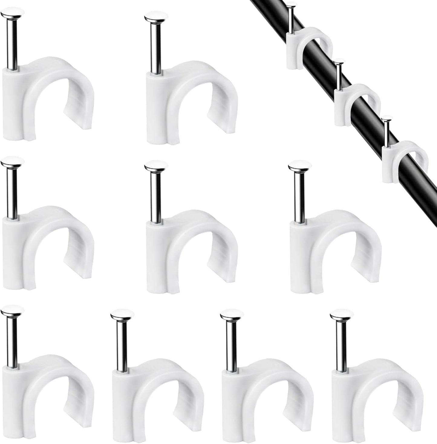 Abnii Cable Clips, 400 Pcs, 4mm 6mm 8mm 10mm, Wire Wall Clips with Steel Nails, Ethernet Cable Clips, Cable Tacks Coax Holder Clips, RG6 RG59 CAT6 RJ45 Cable Cord Clips, White…
