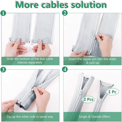 Flexible Cable Management Sleeve with Zipper - Extendable Cord Organizer System Wrap Wire Cable Cover Sleeve Holder, Keep Home & Office Clean Safe Protector for TV/Media, Beige, 39 Inches, 2 Pcs