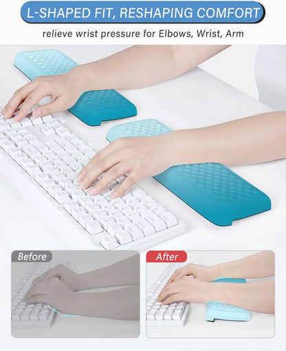 ITNRSIIET 2-Piece L Shaped Split-Design Desk Elbow Pad, Dual-Zone Support, Tri-Zone Relief for Elbow/Forearm/Wrist, Adaptive to All Desk Geometry, Non-Slip Laser-Engraved Base, Timeless Black