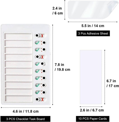 3 Pieces to Do List Checklist Boards, Plastic Memo Boards, Detachable Message Boards Checklist Slider, Schedule Planning Boards with 3 Acrylic Adhesive and 10 Cardstock for Check Items Accessories