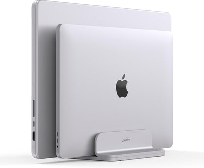 JOKItech Dual Aluminum Vertical Laptop Stand Organizer, Sturdy Notebook Computer Holder Stand Compatible with New Liquid Retina XDR Apple MacBook Air/Pro/Neo, Mac mini, Apple TV & iPad Pro - Spacegray