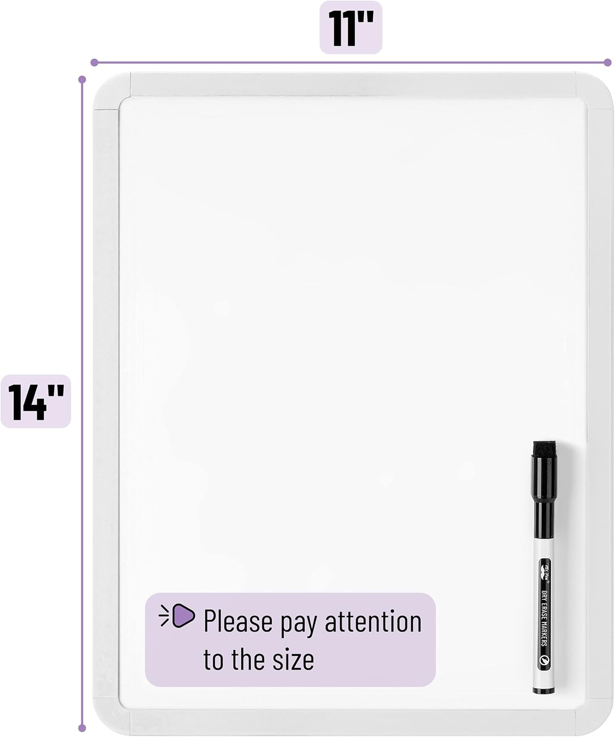 Mr. Pen- Dry Erase Board, 14” x 11” with a Black Dry Erase Marker, White Frame, Small Mini White Board for Students, Fridge, Wall, Locker, Includes Double Sided Tapes