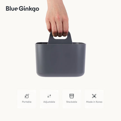BLUE GINKGO Stackable Organizer Caddy – Korean-Made Portable Tote for Bathroom, Office, Crafts, or School Supplies (Rectangle, White)