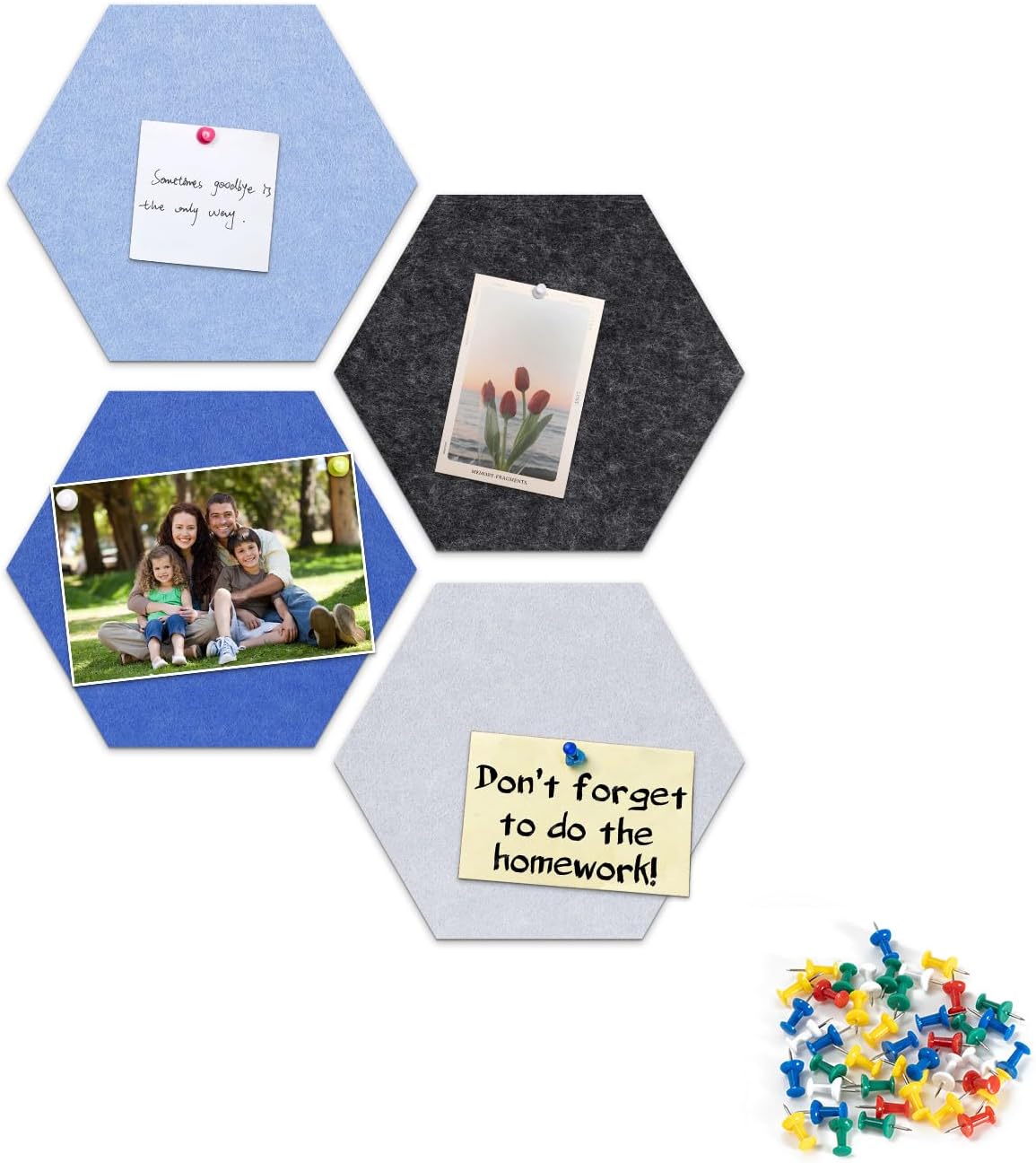 8 Pack Hexagon Felt Bulletin Board Tiles - 12" Large Thick Pin Board for Walls with 30 Push Pins, DIY Boards for Office Home School Decor, Aesthetic Hex Cork Board Alternative
