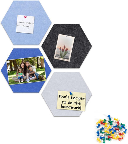 8 Pack Hexagon Felt Bulletin Board Tiles - 12" Large Thick Pin Board for Walls with 30 Push Pins, DIY Boards for Office Home School Decor, Aesthetic Hex Cork Board Alternative