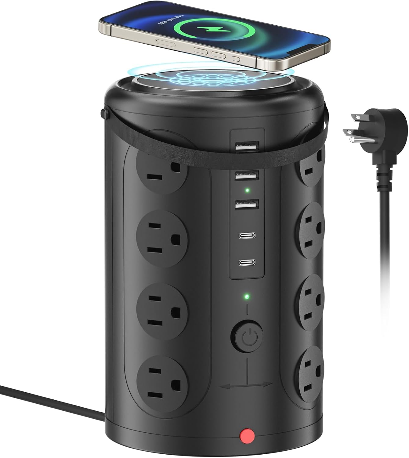 Tower Power Strip Surge Protector with 16 Outlets and 5 USB Ports (2 USB-C), 6FT Extension Cord with Multiple Outlets,Heavy Duty Charging Station,Home Office Dorm Room Essentials. No Wireless Charging