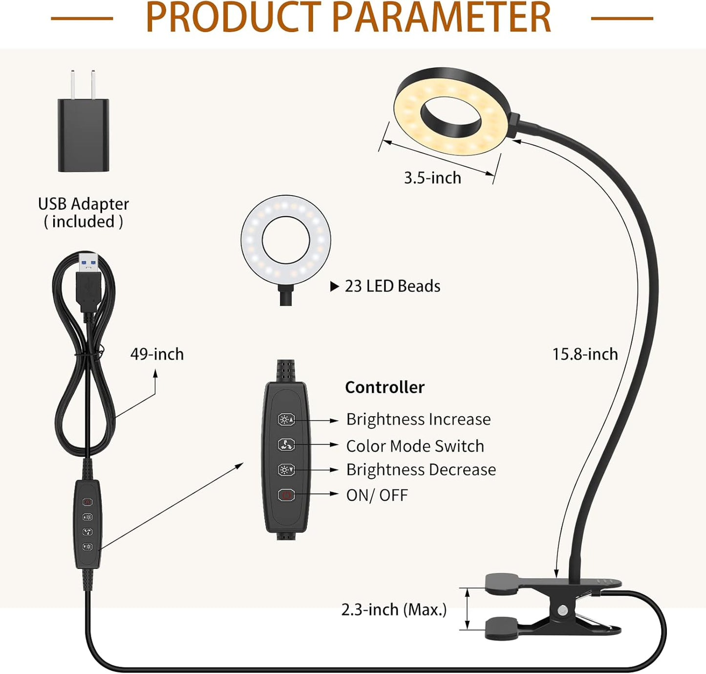 iZELL Book Light, Clip on Reading Light with Silicone Flexible Arm, Dimmable LED Lamparas Clamp on Workbench Desk for Studying Painting Crafting Drawing Makeup Nail Tech Puzzle Task - 27.6‘’ White