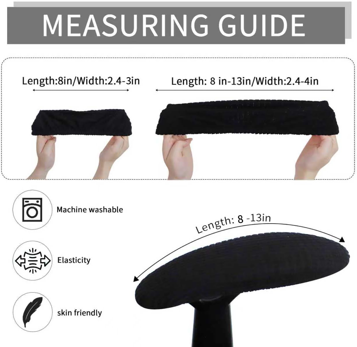 FORCHEER Office Chair Armrest Covers 12-15 Inch Velvet Elastic Black Arm Rest Covers for Desk Computer Chairs Washable