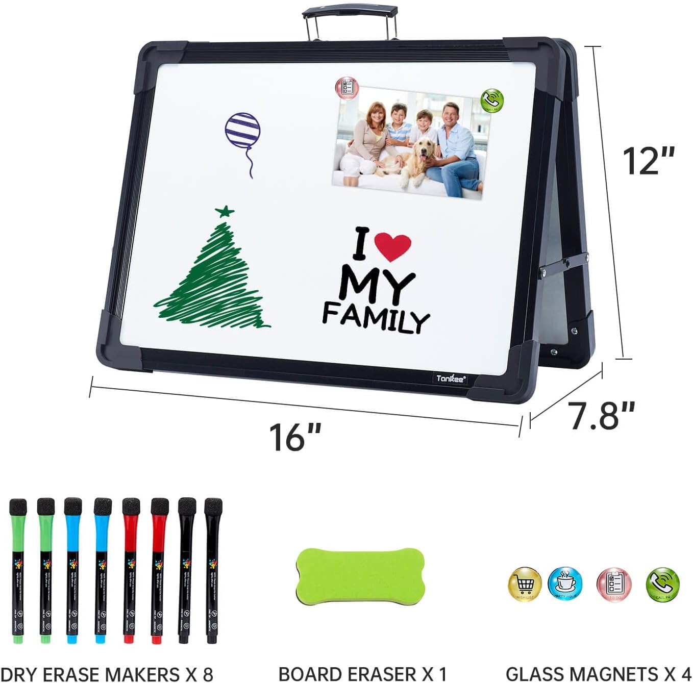 Small Dry Erase White Board – TANKEE Magnetic Desktop Foldable Whiteboard Portable Mini Easel Double Sided on Table Top with Holder for Drawing, Teacher Instruction, Memo Board