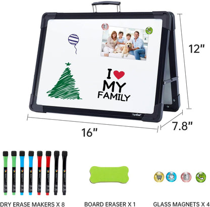 Small Dry Erase White Board – TANKEE Magnetic Desktop Foldable Whiteboard Portable Mini Easel Double Sided on Table Top with Holder for Drawing, Teacher Instruction, Memo Board