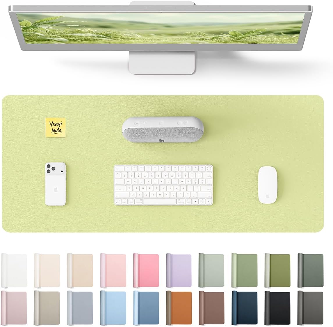 YSAGi Large Extended PU Leather Desk Pad Protector – Non-Slip Waterproof Desk Mat for Office & Home, Easy Clean Mouse Pad & Laptop Writing Blotter 35.4"x17" Black - Colors B