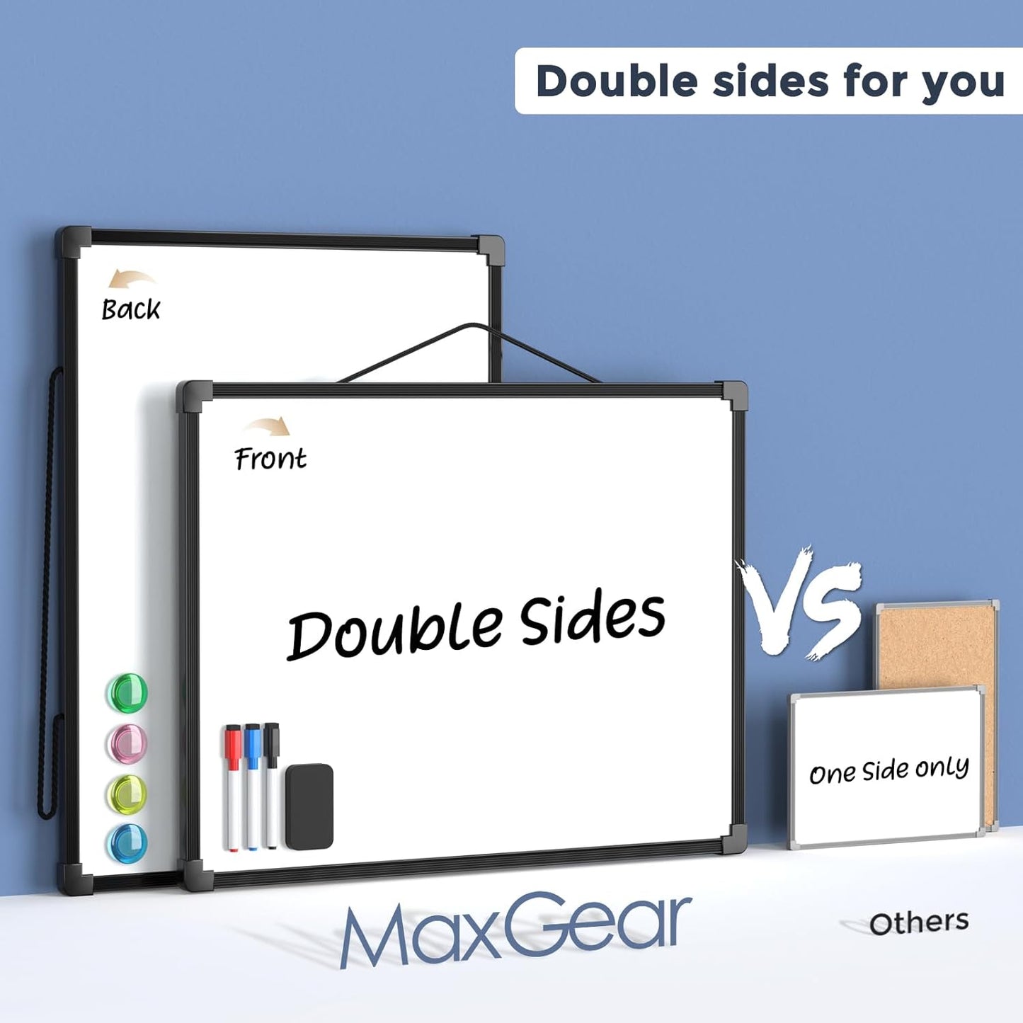 MaxGear Double-Sided Dry Erase Board for Wall, 16"x12" Hanging Whiteboard, Small Dry Erase White Board with 3 Markers and 4 Magnets, Portable Whiteboard for Planning, Drawing, Memo, to Do List