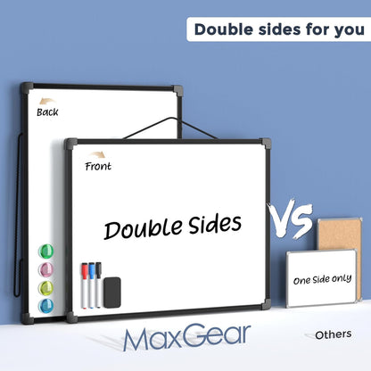 MaxGear Double-Sided Dry Erase Board for Wall, 16"x12" Hanging Whiteboard, Small Dry Erase White Board with 3 Markers and 4 Magnets, Portable Whiteboard for Planning, Drawing, Memo, to Do List