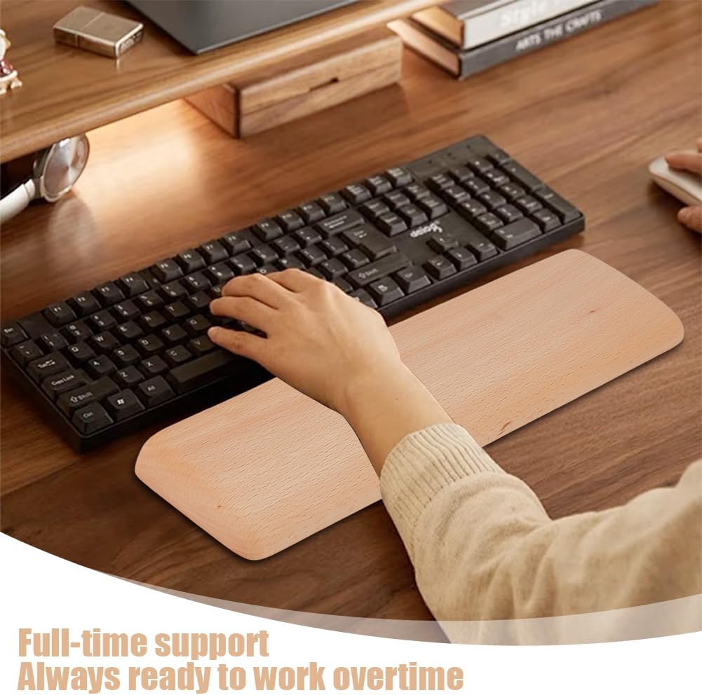 AHANDMAKER Wood Keyboard Wrist Rest 87 Key Wooden Wrist Rest Ergonomic Rest for Computer Keyboard Ergonomic Desk Pad Gaming Office Home Desk Decor, Blanched Almond