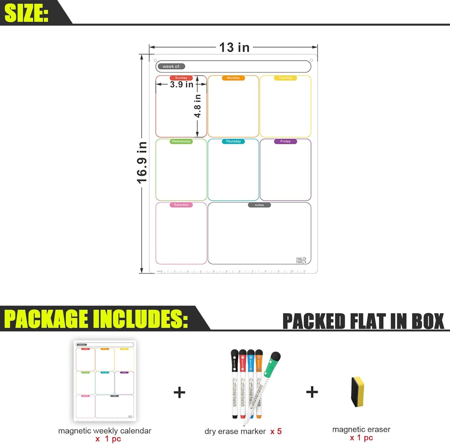 Vertical Magnetic Calendar for Refrigerator Set. Weekly Planner Dry Erase Fridge Calendar Whiteboard Menu Board - Thickened Magnet. Fine Marker & Organizers Reusable for Busy Home & Office