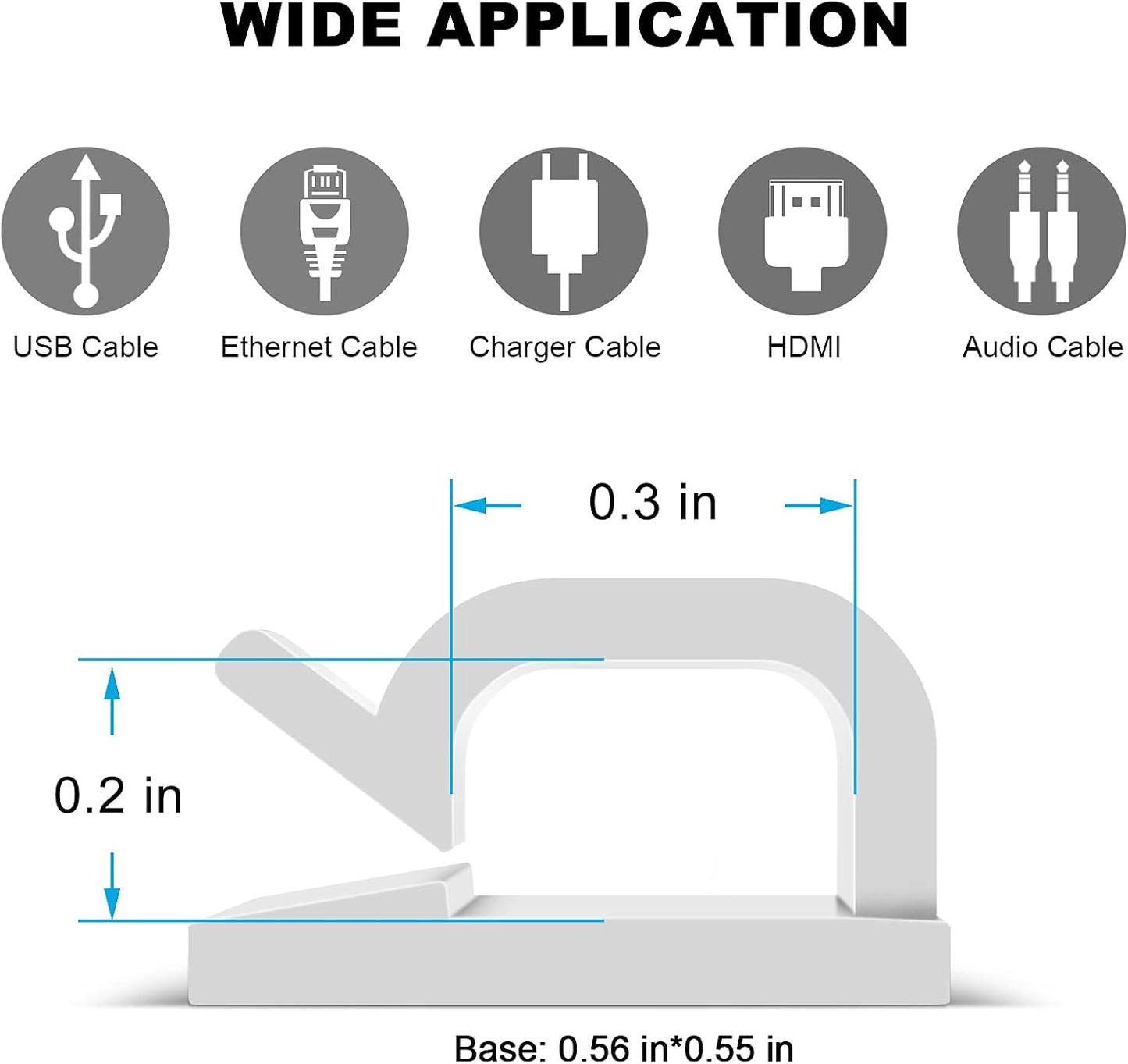 60 PCS Adhesive Cable Clips, Upgraded Wall Wire Clips for Cable Management, Strong Cord Clips Wire Holders for The Wall, Under Desk, Christmas Lights, Car, Dash Cam, Ethernet, Electric Wires Small