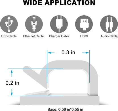60 PCS Adhesive Cable Clips, Upgraded Wall Wire Clips for Cable Management, Strong Cord Clips Wire Holders for The Wall, Under Desk, Christmas Lights, Car, Dash Cam, Ethernet, Electric Wires Small