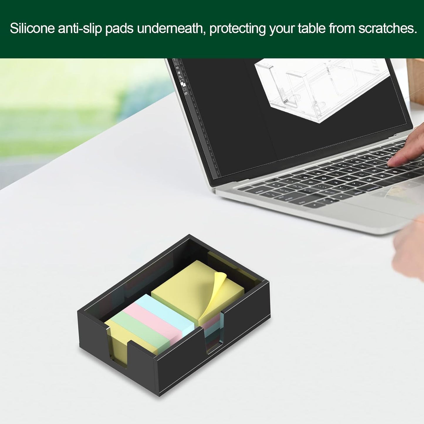 Acrylic Sticky Note Holder, Self-Stick Note Pad Holder W/O Pads - Note Dispenser Memo Pad Holder Desk Organizer for School Office Home (3''x3'' Clear)