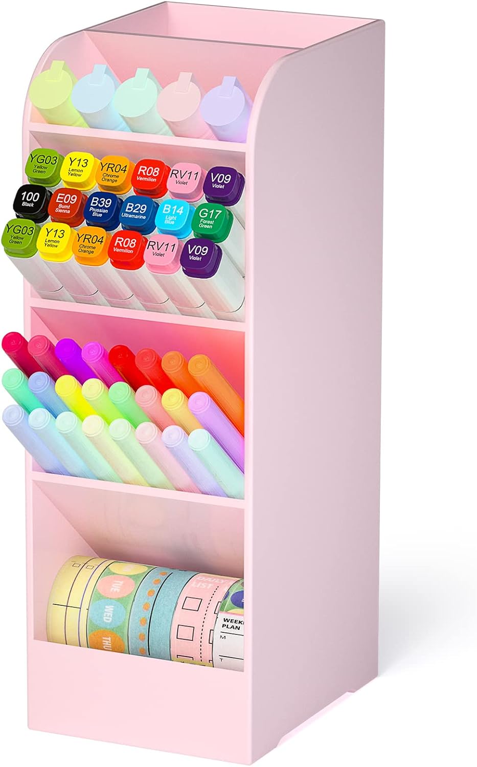 Asten Pen Holder, Pencil Holder for Desk, Pen Organizer for Office, School, Desktop, Large Capacity Pen Storage Organizer with 5 Compartment for Pens, Markers, Makeup Brush, Cosmetics (Clear, 3 Pack)