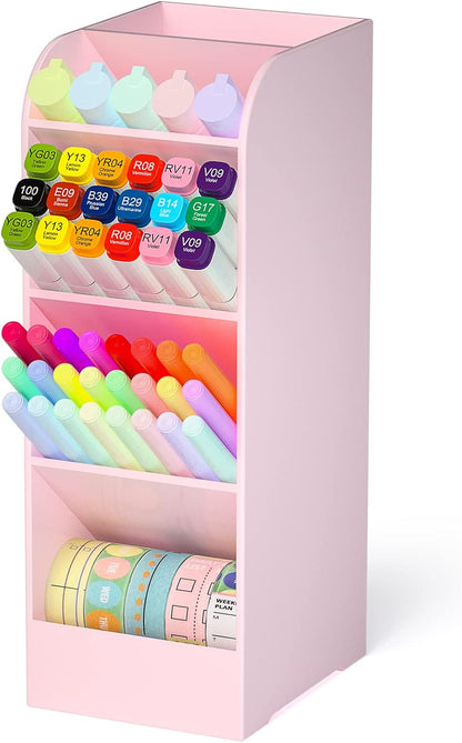 Asten Pen Holder, Pencil Holder for Desk, Pen Organizer for Office, School, Desktop, Large Capacity Pen Storage Organizer with 5 Compartment for Pens, Markers, Makeup Brush, Cosmetics (Clear, 3 Pack)