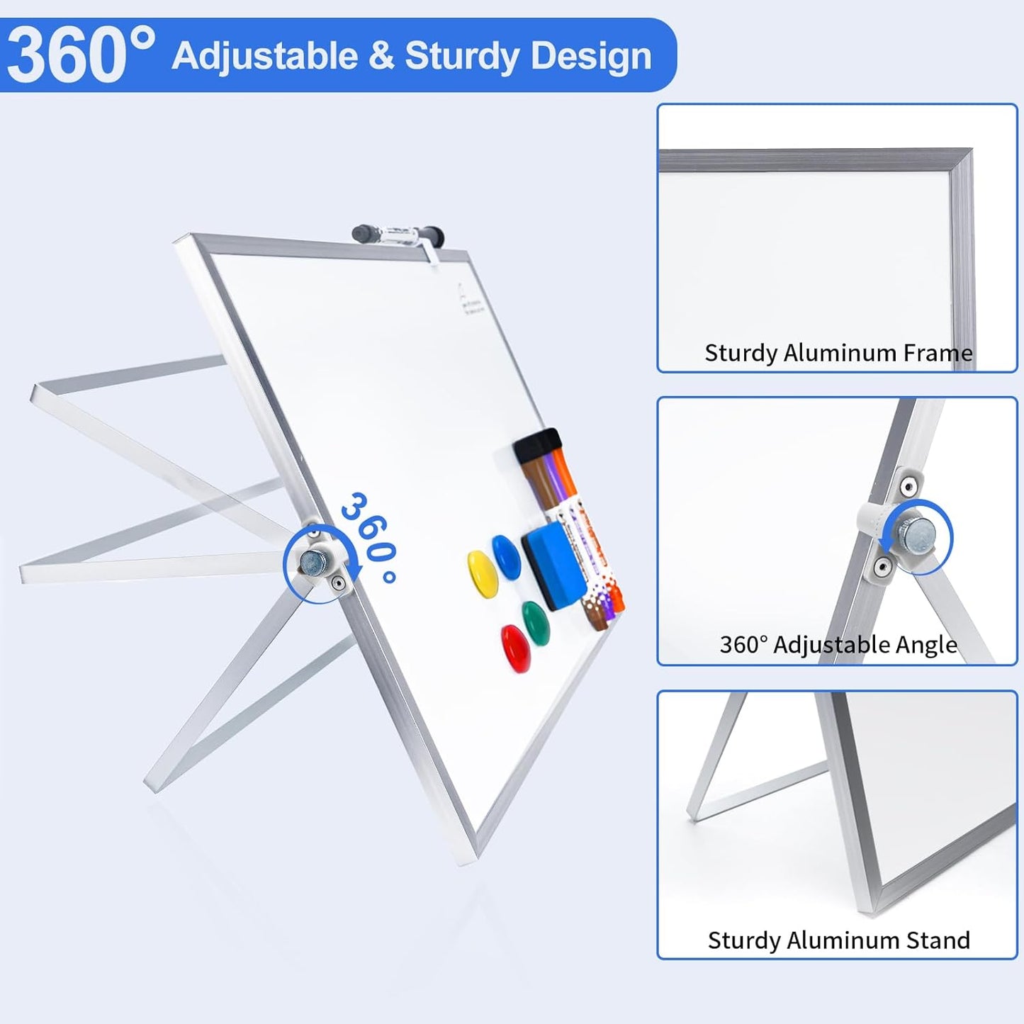 3 in 1 Colorful Magnetic Dry Erase Weekly Planner&Monthly Calendar& 16"x12" Double Sided Magnetic Desktop Whiteboard with Stand,8 Markers, 4 Magnets, 1 Eraser for Office,School,Home