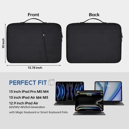 13 inch iPad Pro Case, Padded Travel Carrying Sleeve for iPad Pro 13-in M5 M4 & iPad Air 13-in M2 M3 M4(2026) w/Magic Keyboard, Water-Resistant Shockproof iPad Soft Bag Cover Accessory Pocket -Black