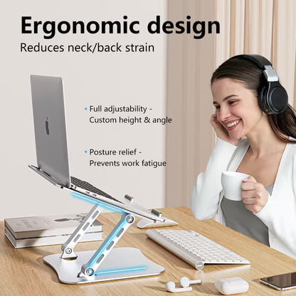 Laptop Stand for Desk, Aluminum Metal MacBook Stand，Computer Riser for Desk, Portable Foldable Adjustable Notebook Holder, Compatible with 10-15.6 Inch Laptops, iPad, Silver.