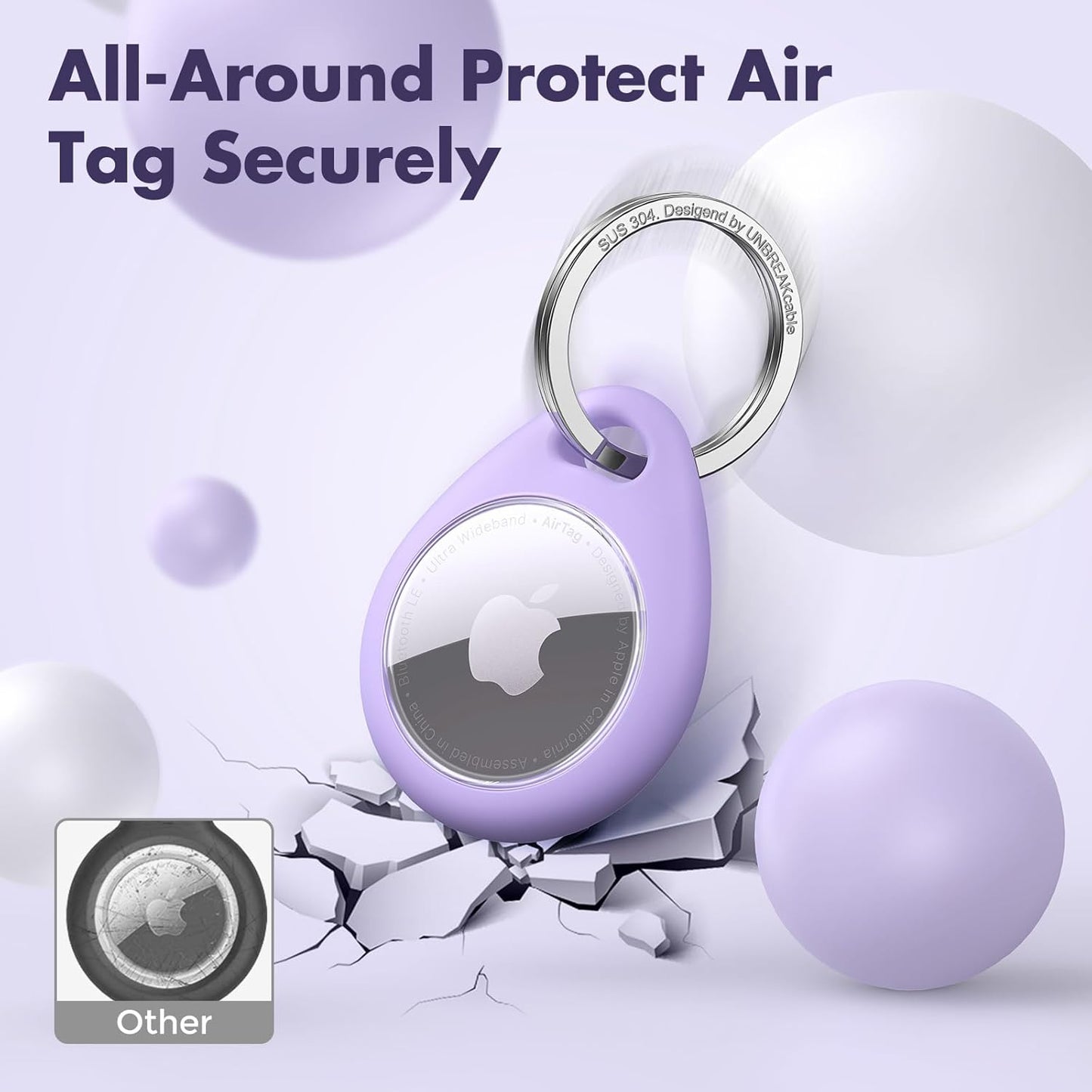 UNBREAKcable AirTag Holder for Apple - 4 Pack Air Tag Case [Fit Tightly Design] [Easy to Install] [Hold Securely] Waterproof TPU Protective Cover with Metal Keychain for Kids,Pet,Luggage,Backpack,Keys