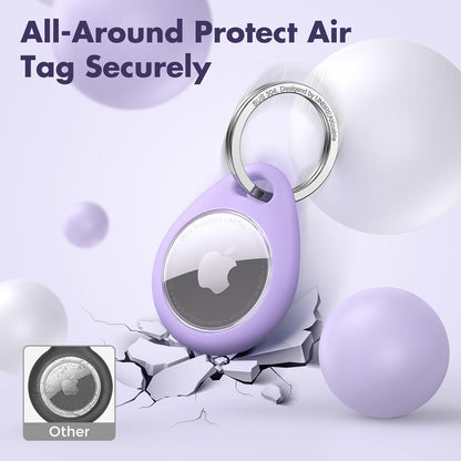 UNBREAKcable AirTag Holder for Apple - 4 Pack Air Tag Case [Fit Tightly Design] [Easy to Install] [Hold Securely] Waterproof TPU Protective Cover with Metal Keychain for Kids,Pet,Luggage,Backpack,Keys
