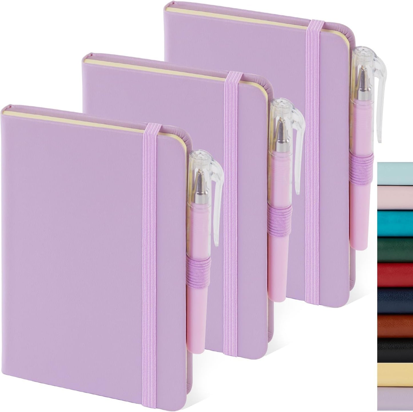 NIRMIRO 3 Pack Pocket Notebook Journals, Small Notepad Notebooks for Note Taking, A6 Mini Note pads with Pen Holder, 408 Lined Pages, 3.7" x 5.7", Black, Brown, Blue