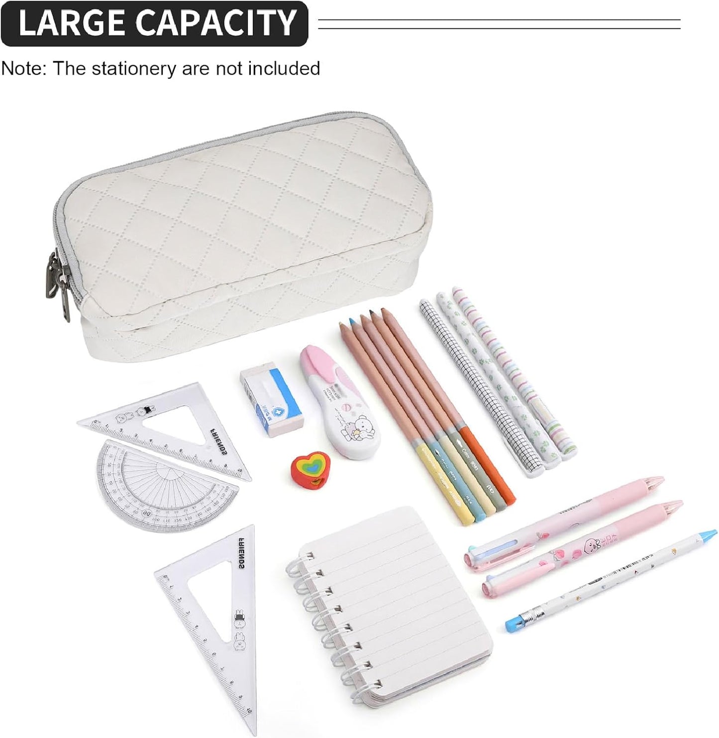 Della Gao Large Pencil Case, Big Capacity Pencil Pouch with 2 Compartments, Office Pencil Bag with Zipper, Big Pen Case for Adults (01-Black)