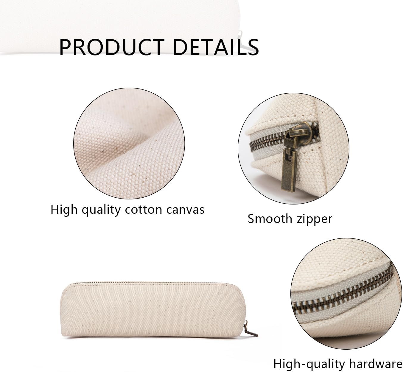 Canvas Pencil Case Cotton Canvas and Simple Multifunctional Pencil Bag Zipper Portable Storage (Black)