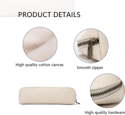 Canvas Pencil Case Cotton Canvas and Simple Multifunctional Pencil Bag Zipper Portable Storage (Black)