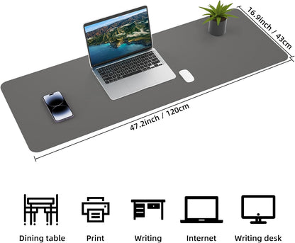 AFIING Large Desk Mat 47" x 17", Dual-Sided Natural Cork & PU Leather Desk Pad, Non-Slip Waterproof Mouse Pad for Office, Home & Gaming, Black