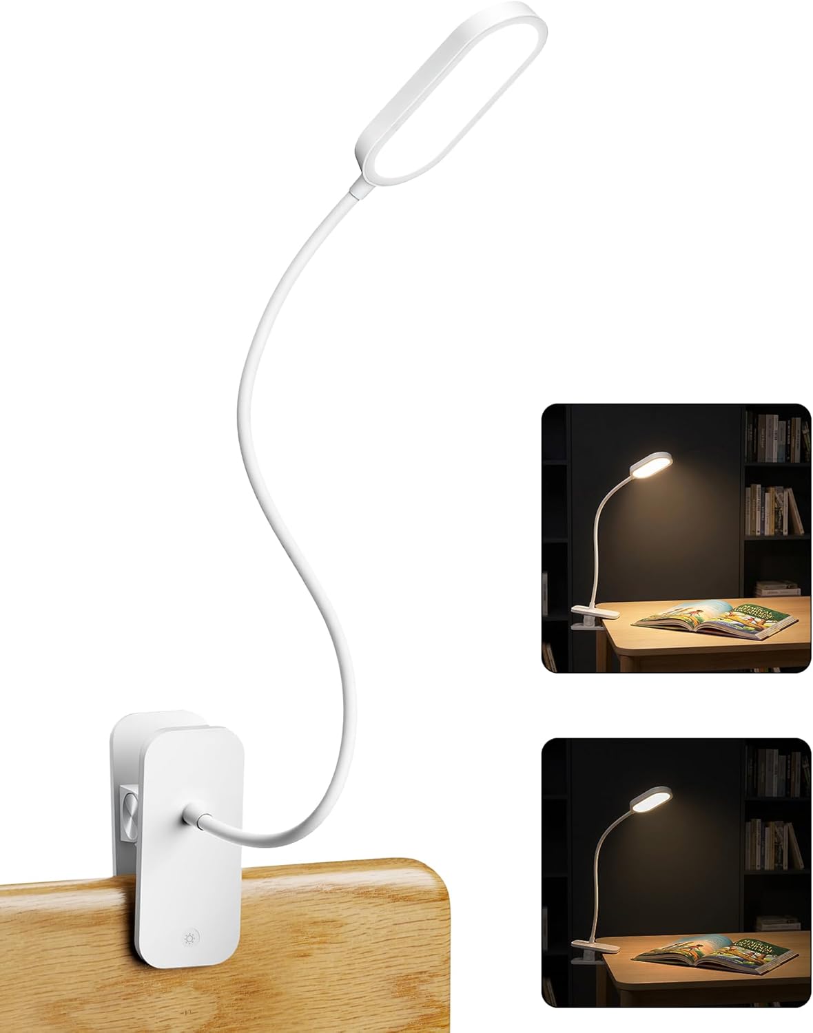 Honeywell Clip On Desk Lamp, Rechargeable Reading Light with Touch Control, Stepless Dimming, Portable Lamp for Desk, Bedside, Study