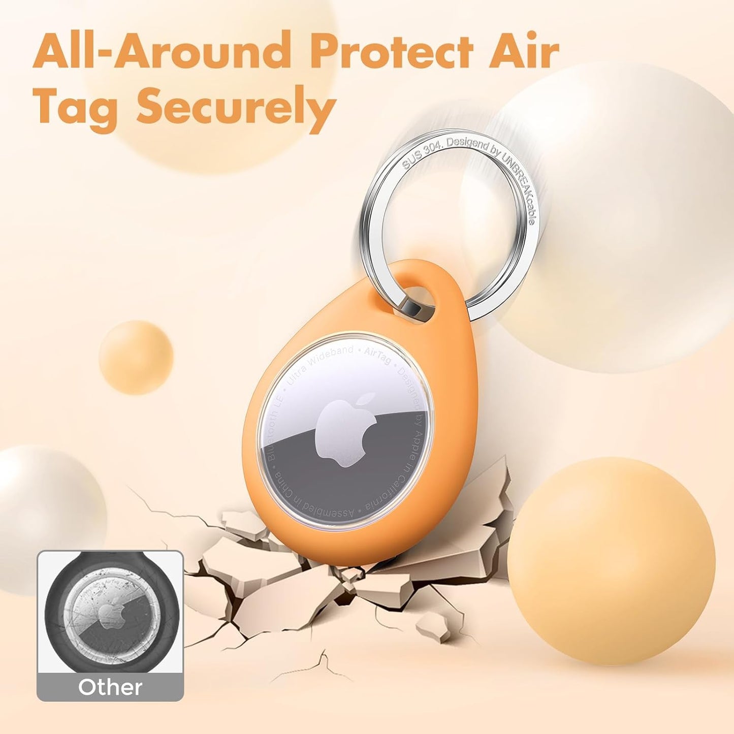UNBREAKcable AirTag Holder for Apple - 4 Pack Air Tag Case [Fit Tightly Design] [Easy to Install] [Hold Securely] Waterproof TPU Protective Cover with Metal Keychain for Kids,Pet,Luggage,Backpack,Keys