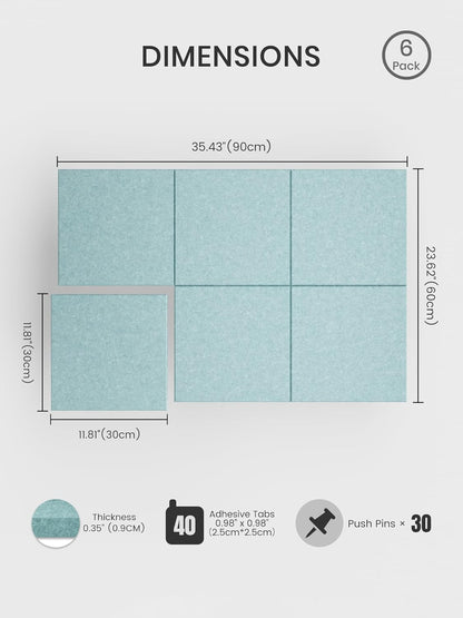 Bumusty Large Cork Board Alternative-48 x 36" Felt Bulletin Board Tiles, with 30 Pushpins, 70 Adhesive Tabs, Bold-Stripe 12-Pack, Cork Boards for Office Push Pin Board Felt Board-Carbon Blue