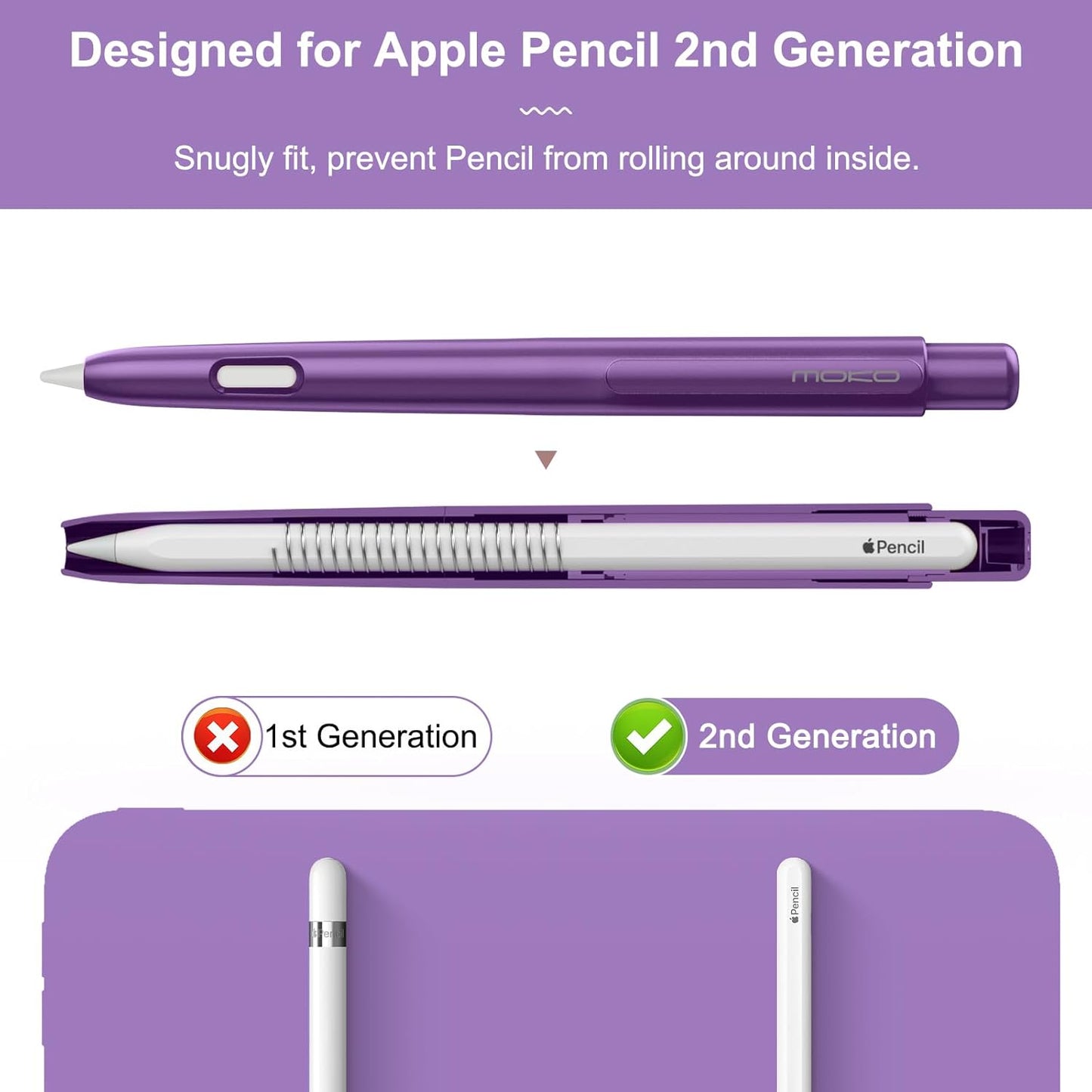 MoKo Holder Case Compatible with Apple Pencil 2nd Generation, Retractable Protective Apple Pencil Cover with Sturdy Clip, Hard PC Apple Pencil Case, Support Double-Tap, Dark Purple