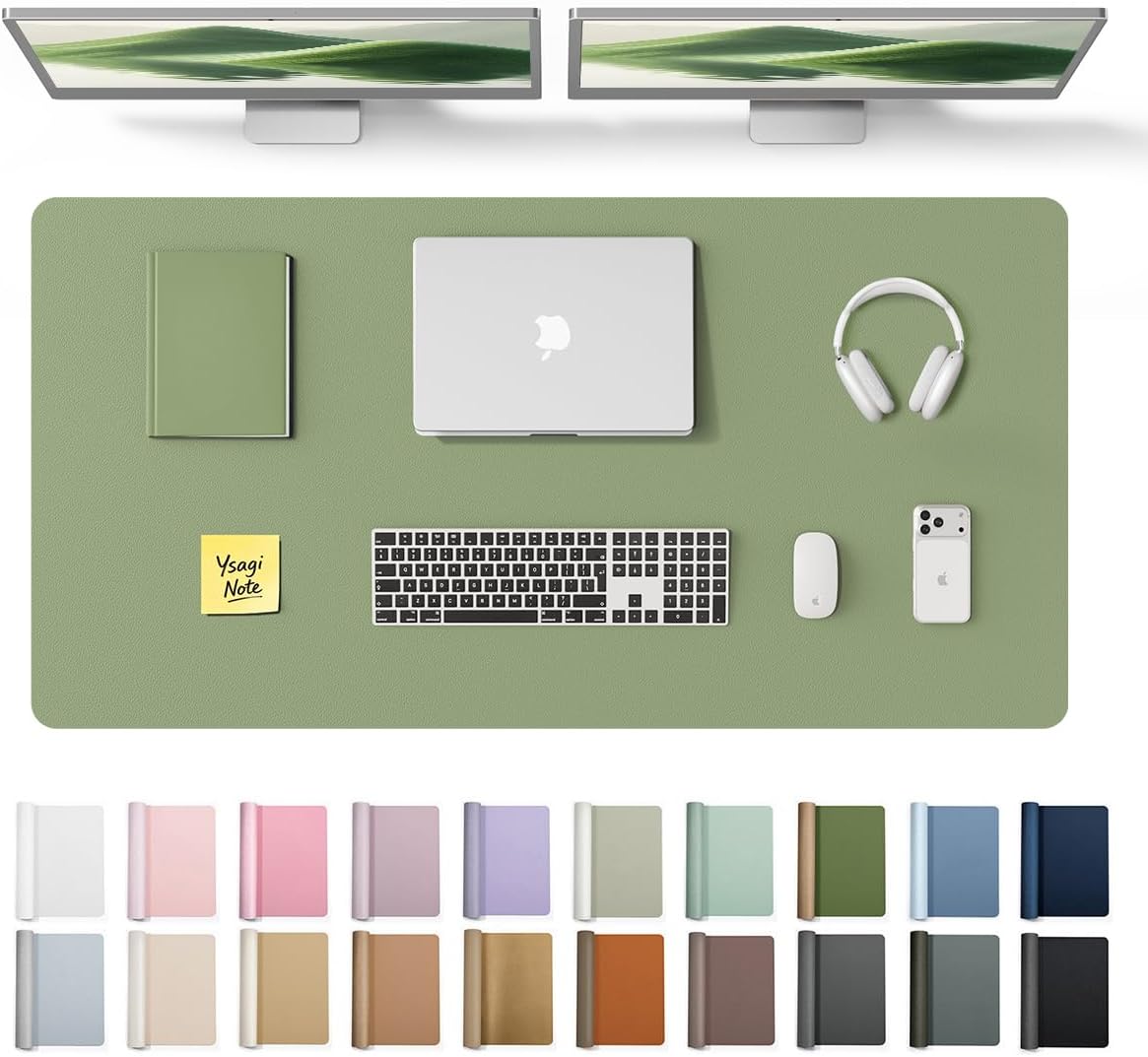 YSAGi Leather Desk Pad Protector, Large Mouse Pad, Non-Slip PU Leather Desk Blotter, Waterproof Writing Pad for Office and Home (31.5" x 15.8", Eggshell) - Colors A