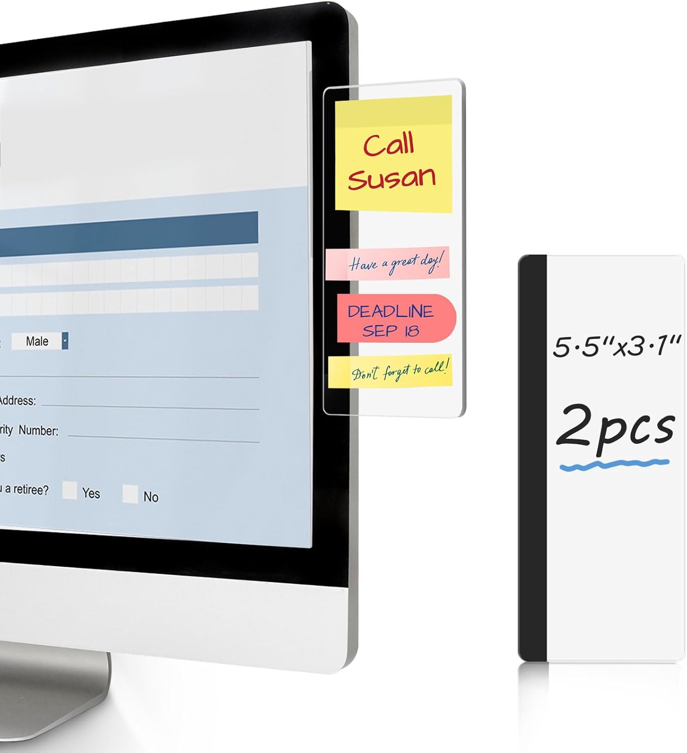DOLLAR BOSS Monitor Memo Boards for Computers 2 Pcs Office Desk Accessories 11" x 3.1" Transparent Acrylic Monitor Side Panel Multifunction Message Board Screen Note Holder for Office Home Work Desk