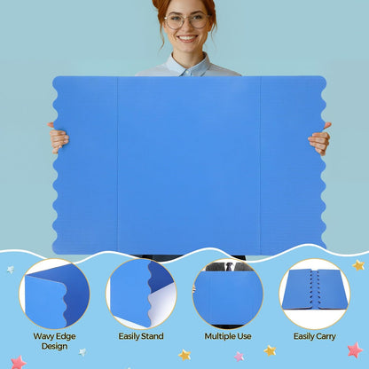 Mooliwe 4 Pack 24" X 16" Trifold Poster Board, Medium Tri Fold Boards Foldable Corrugated Presentation Display Scalloped Borders for Science Fair Events, School Projects, Exhibitions (Macaron)