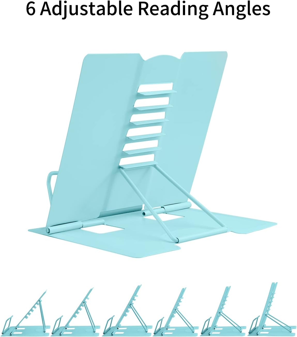 MSDADA Desk Book Stand Metal Reading Rest Book Holder Adjustable Cookbook Documents Holder Bookstands for Recipes Textbook Music Books, the First Day of School Gift for Students, Teachers (Light Blue)
