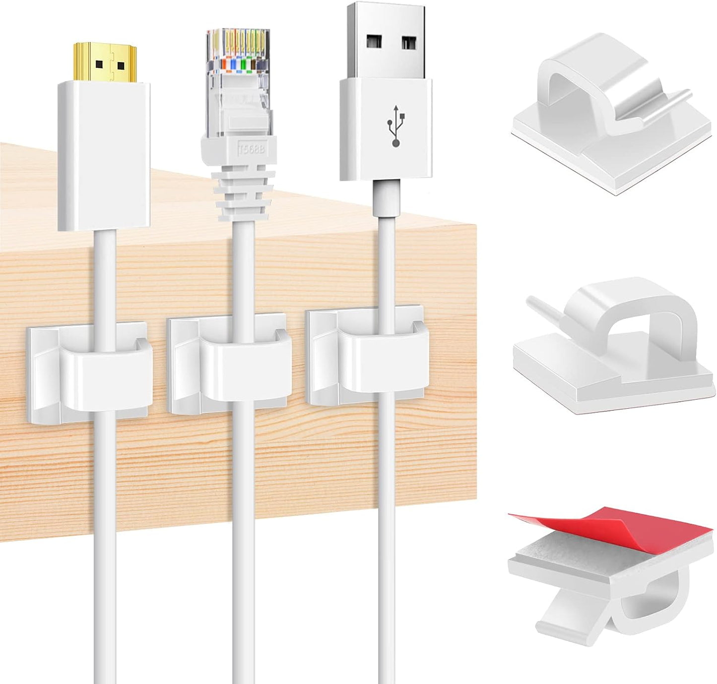 60 PCS Adhesive Cable Clips, Upgraded Wall Wire Clips for Cable Management, Strong Cord Clips Wire Holders for The Wall, Under Desk, Christmas Lights, Car, Dash Cam, Ethernet, Electric Wires Small