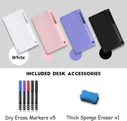 SELEAD Desktop Glass Whiteboard with Wireless Charger Station, Dry Erase Board Computer Pad Keyboard Stand with Organizer for Home, School, Office Desk Accessories, Black