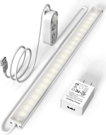 ASOKO Under Cabinet Led Lighting, 12 Inch Light Strip Bar, Daylight White 5000K Dimmable Plug in USB Light, Small Thin Led Under Counter Lighting for Kitchen/Room/Shelf/Desk/Display Case