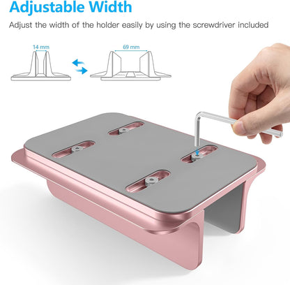 OMOTON Vertical Laptop Stand Holder, Desktop Aluminum Stand for MacBook with Adjustable Dock Size, Fits All MacBook, Surface, Chromebook and Gaming Laptops (Up to 17.3 inches), Silver