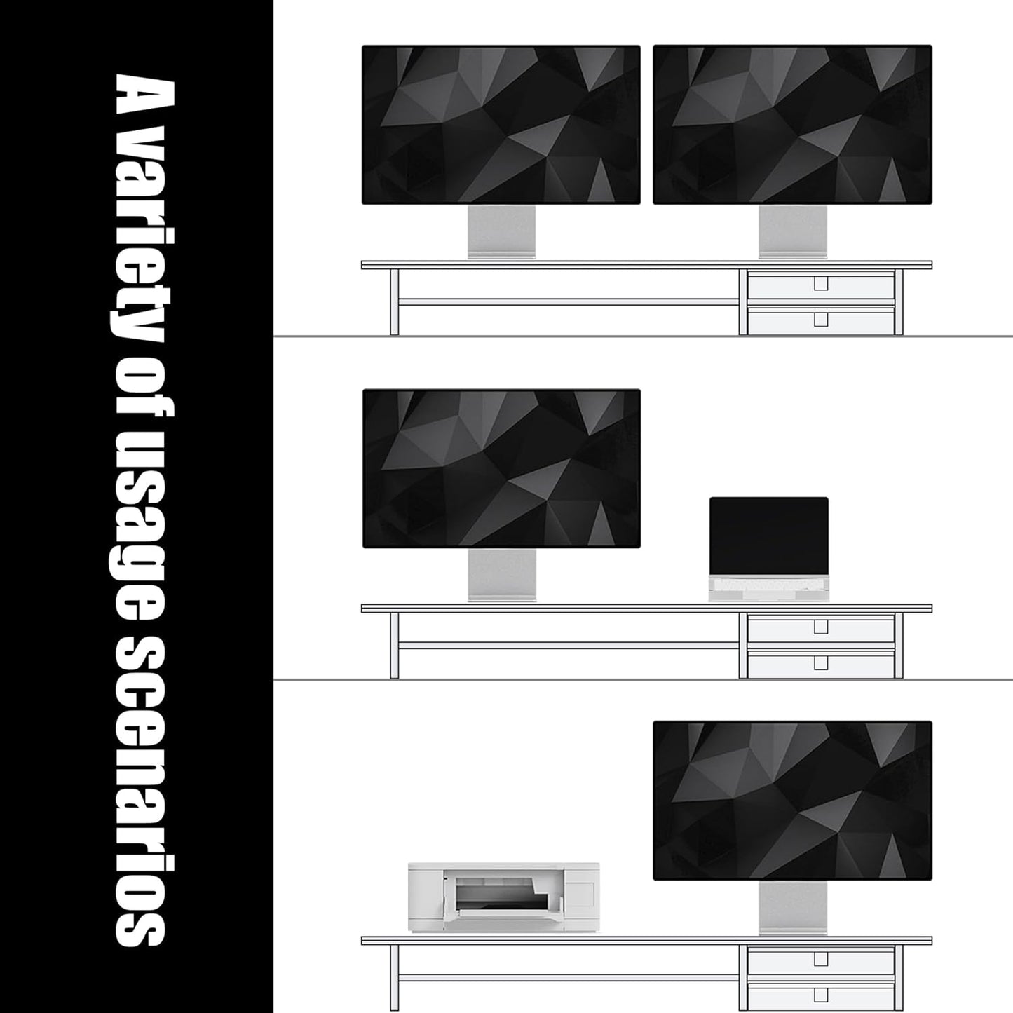 FENSULN Dual‑Tier Monitor Stand Riser with Drawers, Desktop Organizer Shelf Storage for Computer Screen 2 Monitors, Supports for PC Computer Monitor, Printer, Heavy TV Riser Brown and Black