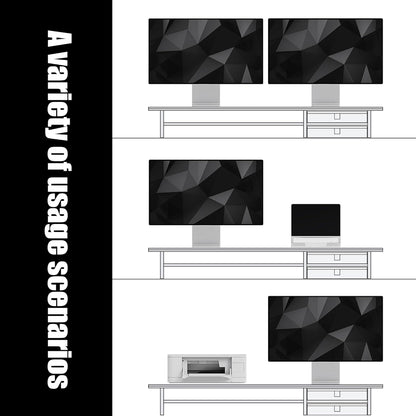 FENSULN Dual‑Tier Monitor Stand Riser with Drawers, Desktop Organizer Shelf Storage for Computer Screen 2 Monitors, Supports for PC Computer Monitor, Printer, Heavy TV Riser Brown and Black