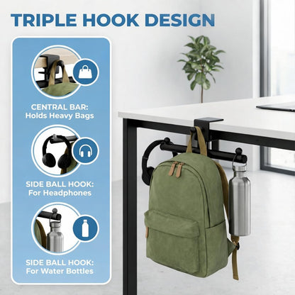 Heavy-Duty Backpack Hanger for Desk & Table, Adjustable Desk Hook for Bag with 80lb Capacity, T-Shape Backpack Holder & Purse Hook for Table, Clip-On Desk Bag Hook for Office Classroom Home