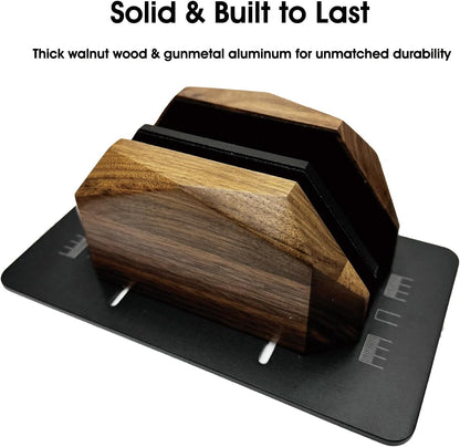 Vertical Laptop Stand for Desk, Dual Slot Wood Laptop Holder to Dock MacBook, MacBook Pro and & Gaming Laptops, Solid Black Walnut, Geometric Sculpted Craftsmanship
